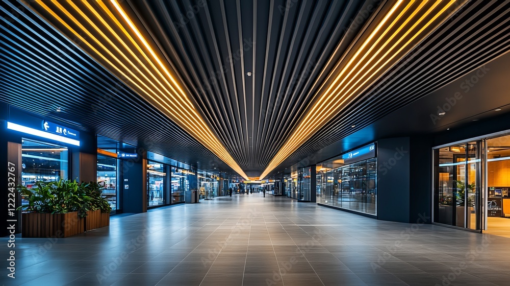 Fototapeta premium A Captivating Perspective of an Expansive Hallway Featuring a Long Ceiling and Lengthy Wall Creating a Sense of Depth and Space Inviting Exploration and Discovery in a Minimalist Architectural Setting