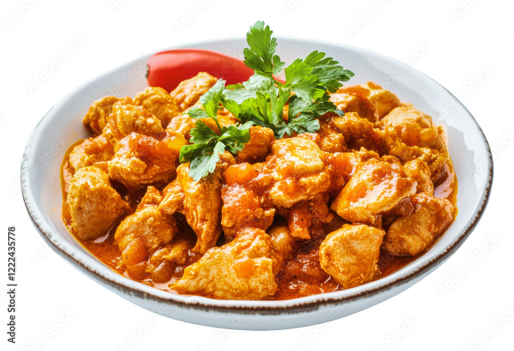 PNG Spicy chicken curry dish garnished with herbs PNG Spicy chicken curry dish garnished with herbs