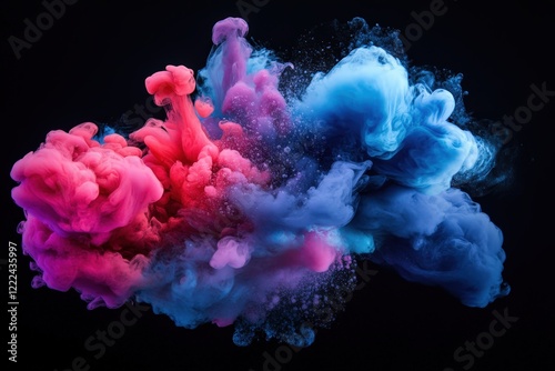 A captivating abstract artwork that depicts colorful swirls of smoke in pink, blue, and other vibrant hues, conveying a sense of fluidity and dynamic motion.