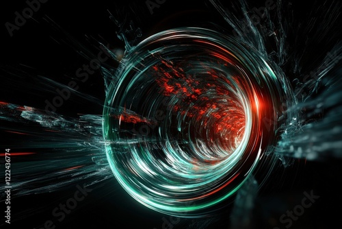 This dynamic image presents a futuristic tunnel effect with vibrant colors and light streaks, creating a sense of depth and motion that captivates the viewer.