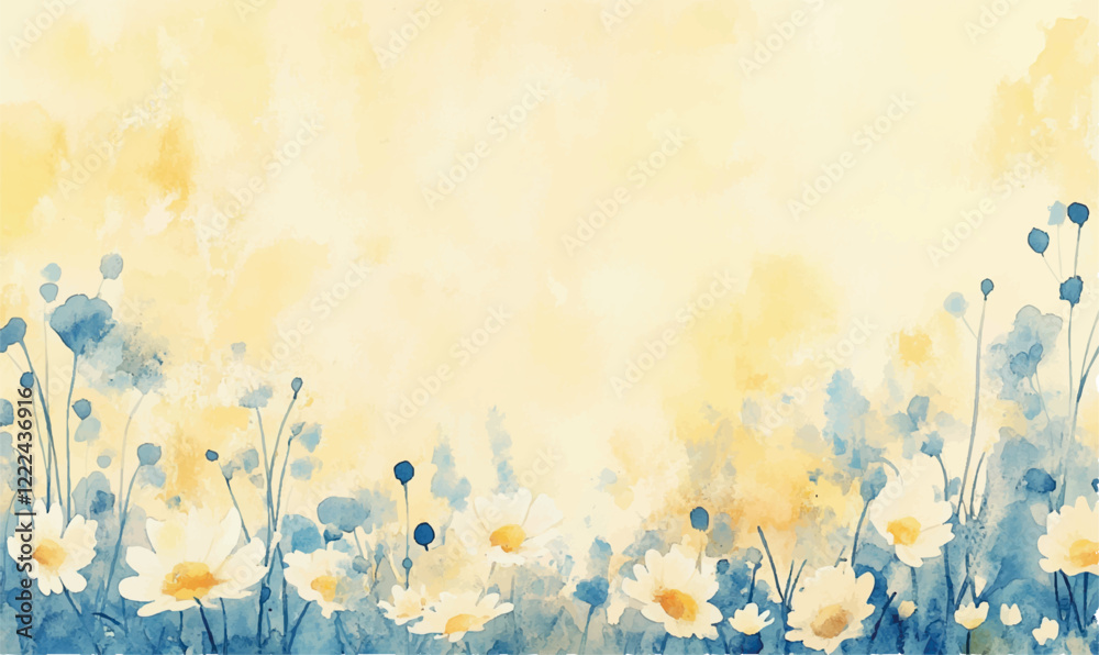watercolor background with white and yellow flowers camomile watercolor background with white and yellow flowers camomile