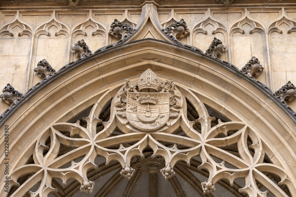 Decorative facade of 11th century Cathedral of Saints Peter and Paul, Brno, Czech Republic, Moravia