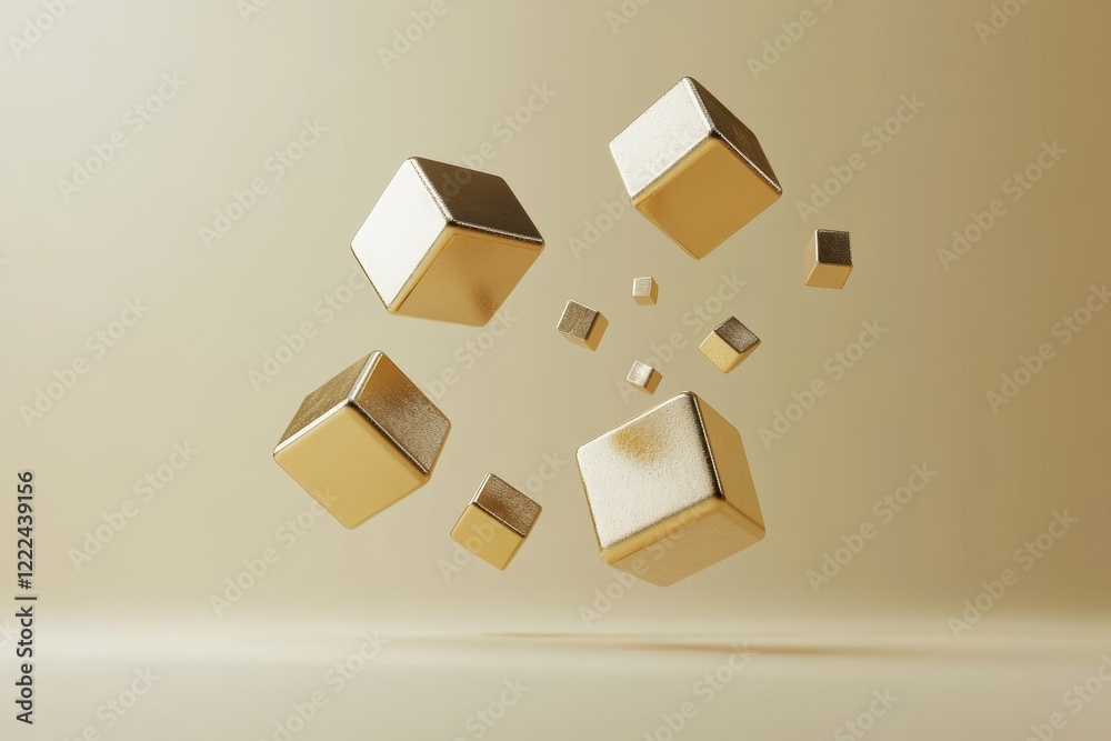Obraz premium Abstract gold cubes, dynamic design, 3d render, Generative AI