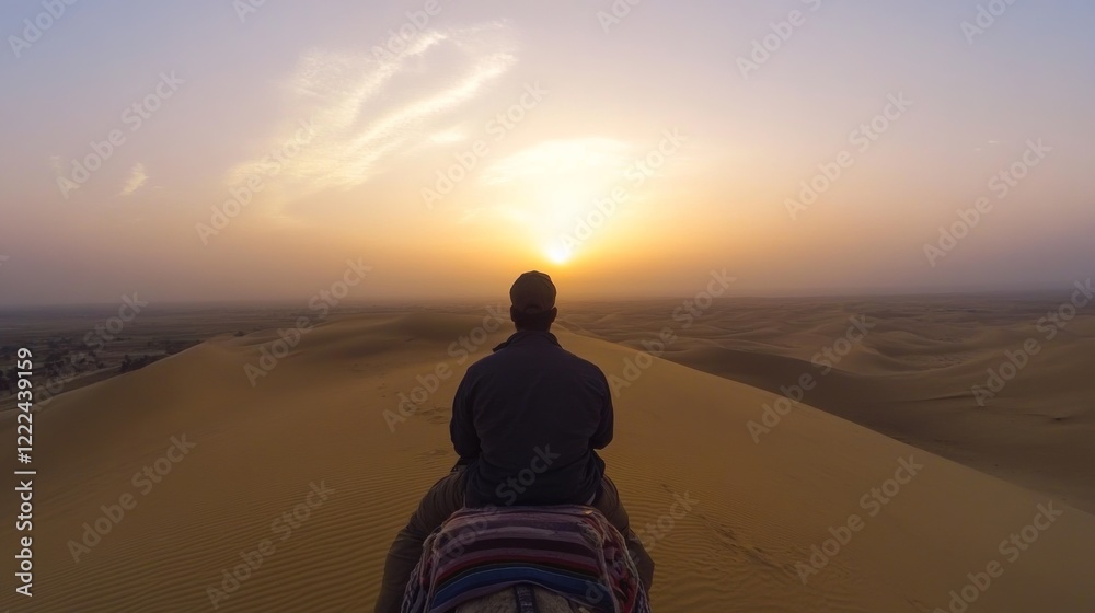 A breathtaking camel ride adventure in the Thar Desert, with expansive dunes and a glowing evening sky, A breathtaking camel ride adventure in the Thar Desert, with expansive dunes and a glowing evening sky,