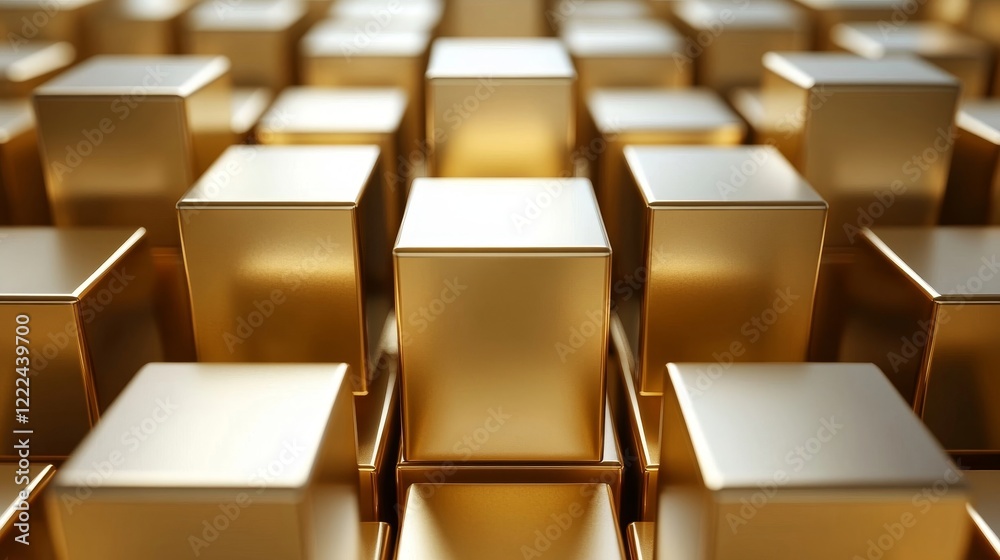 Fototapeta premium Abstract gold cubes, layered design, 3d render, Generative AI