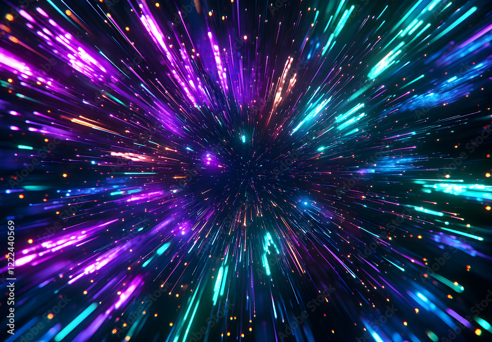Fototapeta premium Colorful Cosmic Explosion with Vibrant Light Trails