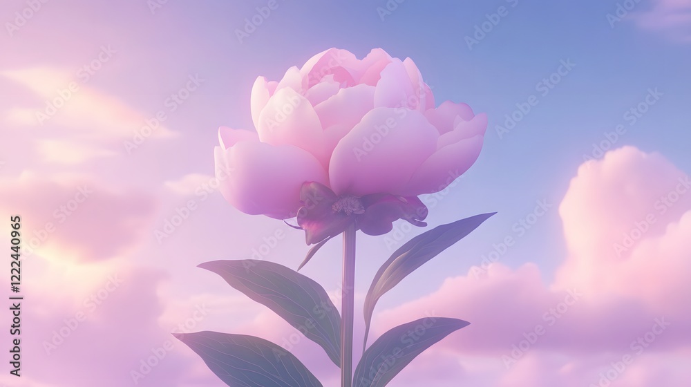 Pastel Pink Peony Flower in Dreamy Sky AI Art