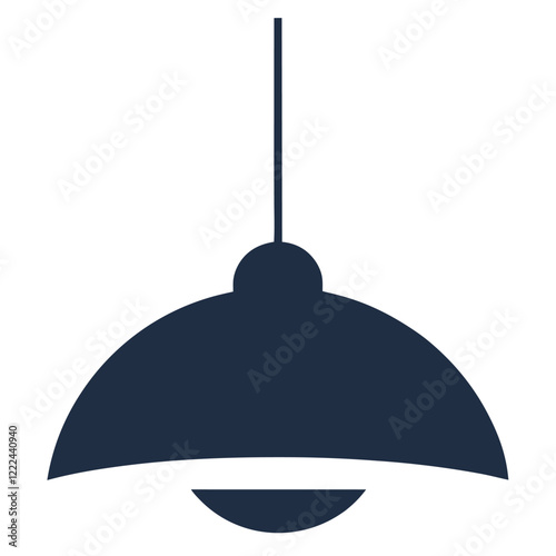 A vector silhouette of a pendant light with a perfectly rounded dome-shaped shade, 