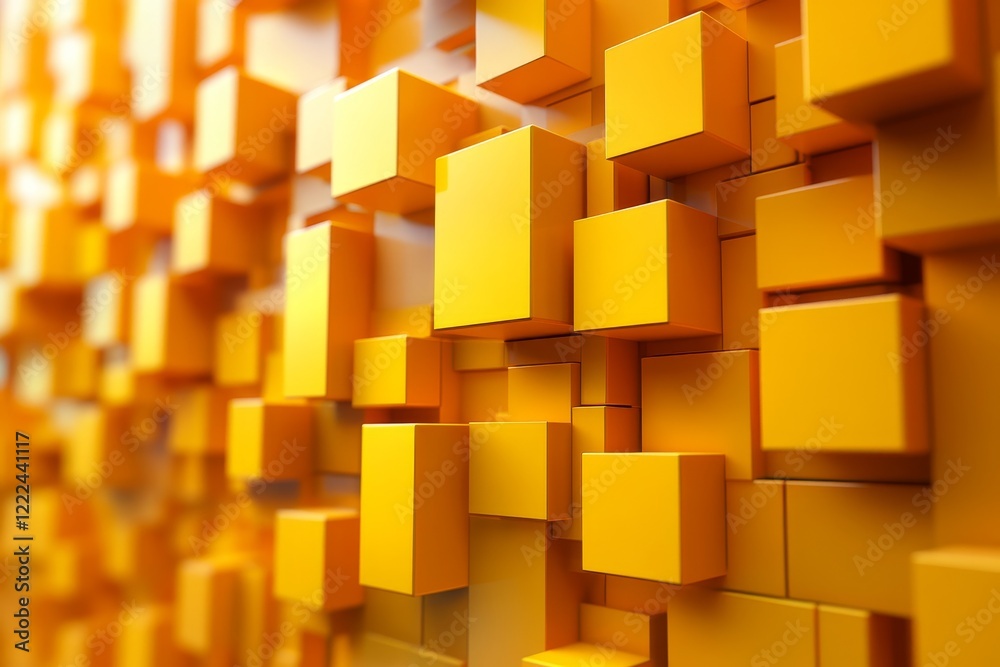 Abstract 3d render, yellow cube shape, geometric design, Generative AI Abstract 3d render, yellow cube shape, geometric design, Generative AI