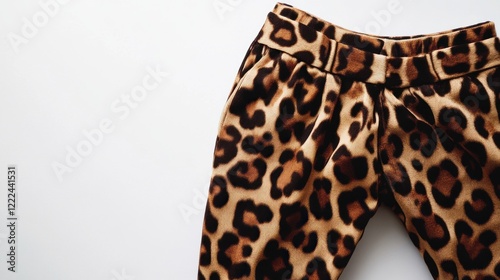 Leopard Print Fabric Close Up Shot on White Background, Clothing Detail photo