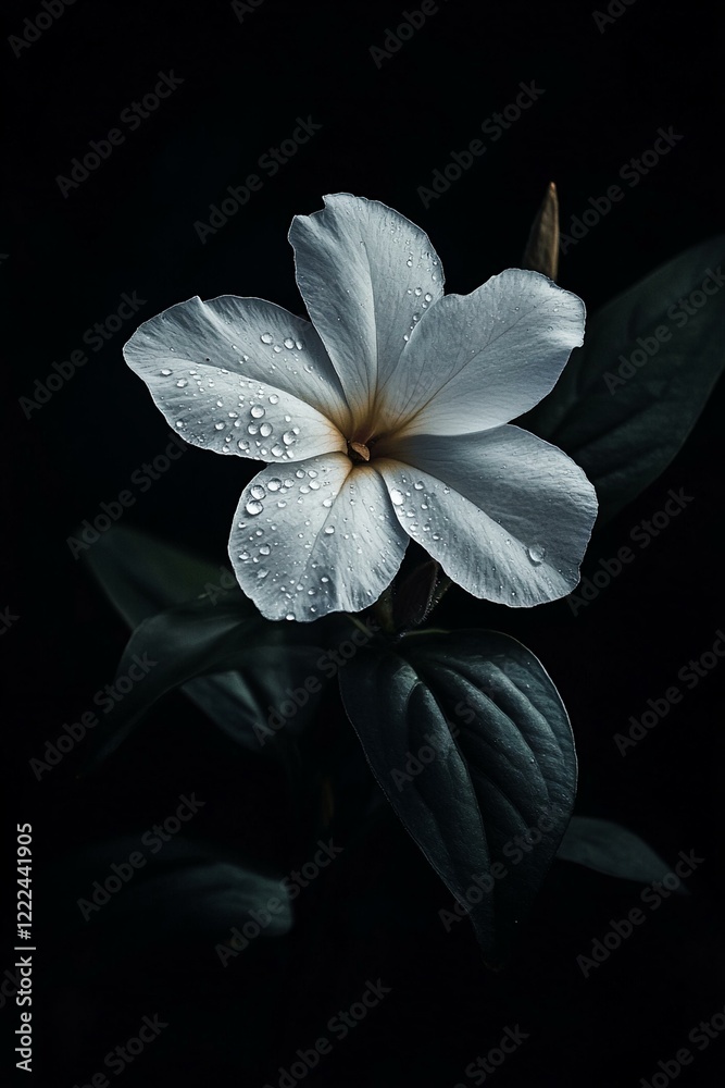 Fototapeta premium White Watercress Flower with Black Backdrop and Powdery Texture Nature in Garden
