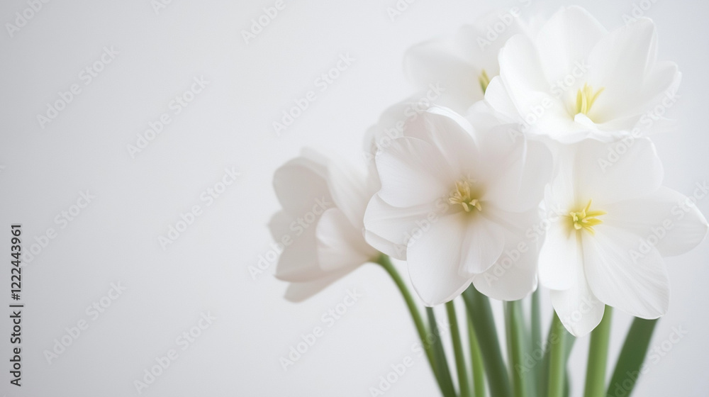 Pure White Daffodils: A delicate cluster of pristine white daffodils, their petals unfurling in graceful elegance, showcases the subtle beauty of springtime blooms. Pure White Daffodils: A delicate cluster of pristine white daffodils, their petals unfurling in graceful elegance, showcases the subtle beauty of springtime blooms.