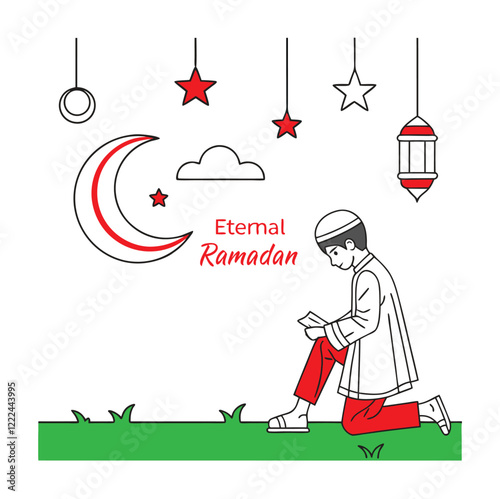 eternal Ramadan line art simple vector