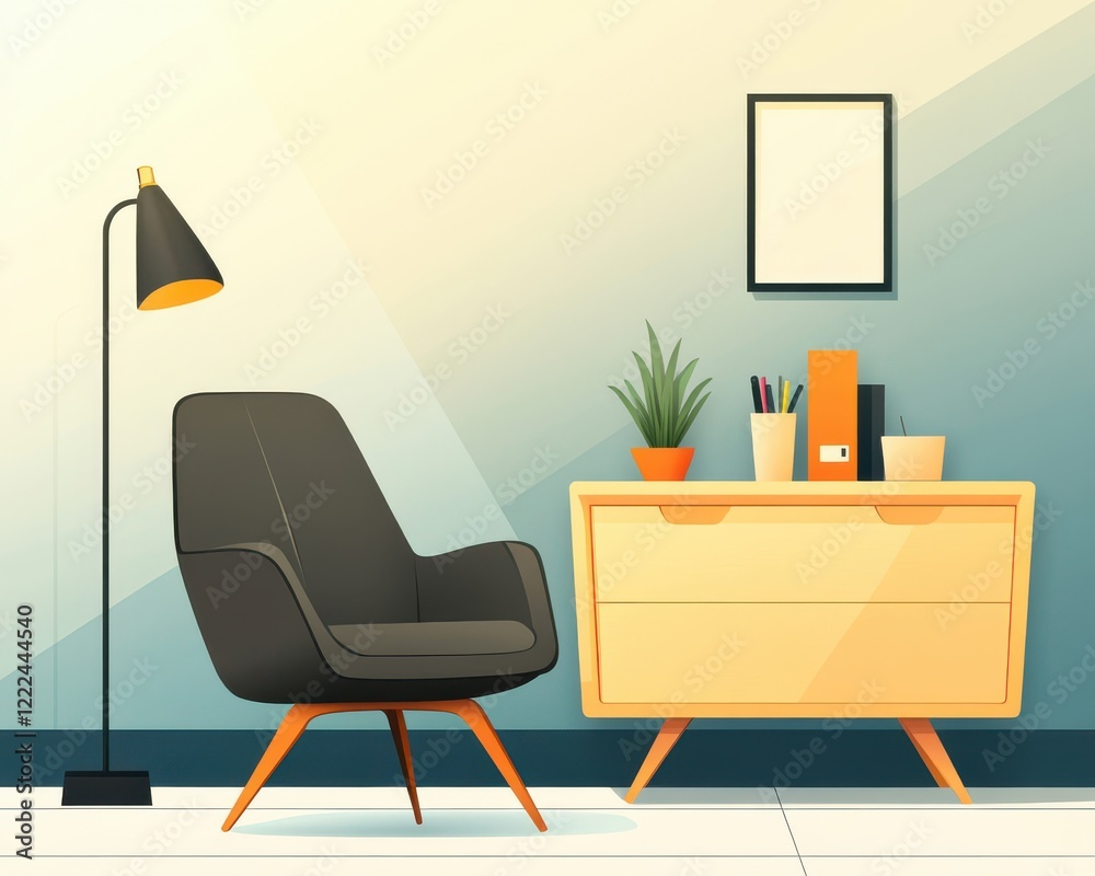 A cozy and stylish home office setup featuring a sleek chair and desk perfect for enhancing productivity A cozy and stylish home office setup featuring a sleek chair and desk perfect for enhancing productivity