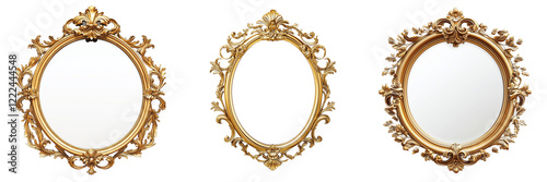 Set of A luxurious living room featuring a gold framed mirror above a vintage fireplace on transparent png background