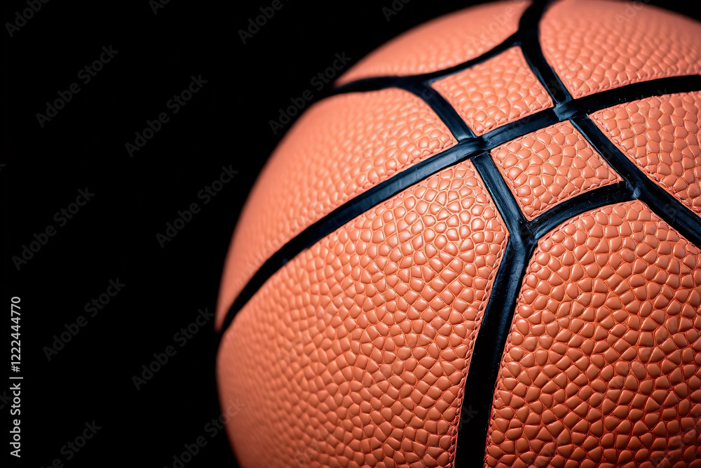 Fototapeta premium Close-Up of a Textured Orange Basketball on a Black Background