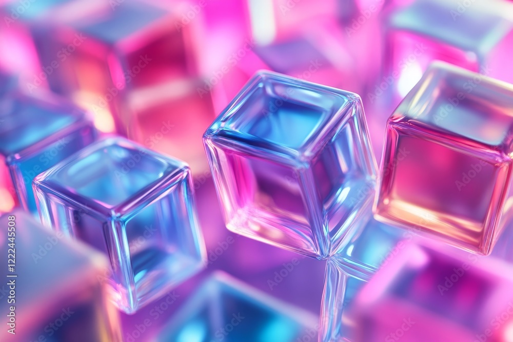 Abstract iridescent cubes, fluid design, 3d render, Generative AI Abstract iridescent cubes, fluid design, 3d render, Generative AI