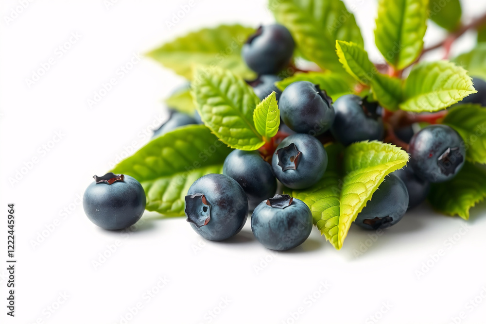 Close-Up of Ripe Blueberries and Fresh Green Leaves for Healthy Eating Close-Up of Ripe Blueberries and Fresh Green Leaves for Healthy Eating