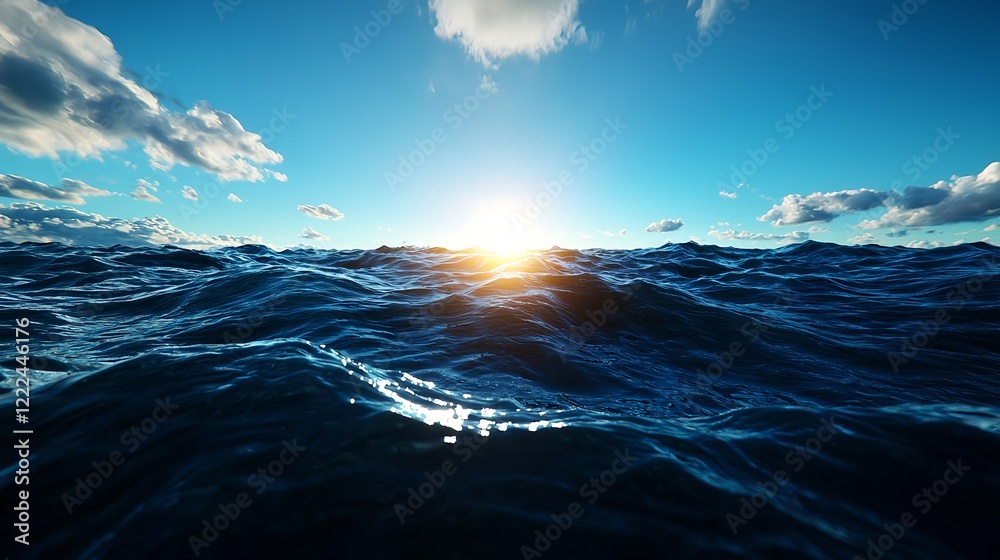 Fototapeta premium Bright Sunlight Over Sparkling Ocean Waves During Calm Sunset