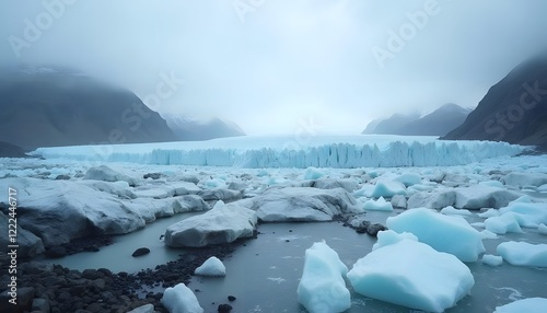 Melting Arctic Icebergs and Glacial Landscape Highlighting the Impact of Global Warming at the North Pole photo