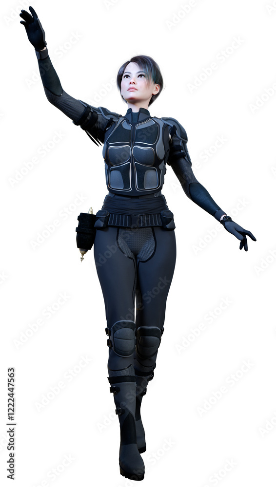 3D Rendering Female Sceince Fiction Warrior on White 3D Rendering Female Sceince Fiction Warrior on White