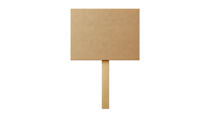 Empty cardboard placard on wooden stick, isolated on transparent background, ideal for adding text or graphic designs