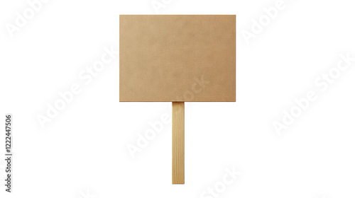 Empty cardboard placard on wooden stick, isolated on transparent background, ideal for adding text or graphic designs