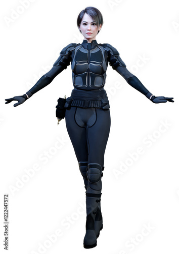 3D Rendering Female Sceince Fiction Warrior on White photo