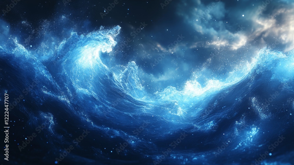 Fototapeta premium Abstract blue waves, fluid design, 3d render, Generative AI