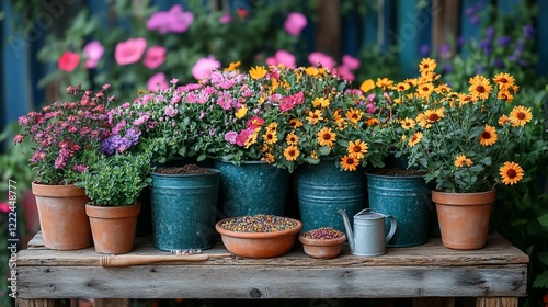 Wallpaper Mural Vibrant Autumn Flower Collection on Rustic Garden Bench Torontodigital.ca