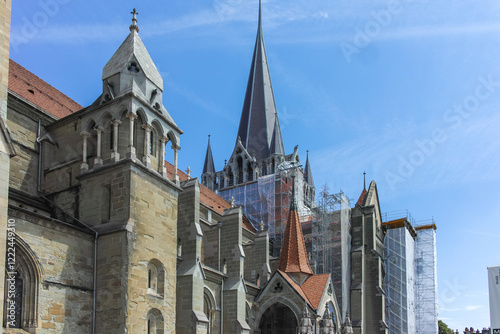 Building and street at city of Lausanne, Switzerland