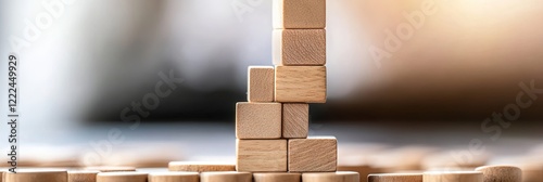 enterprise risk management concept with business objectives and necessary projects represented as wooden blocks being stacked precariously photo