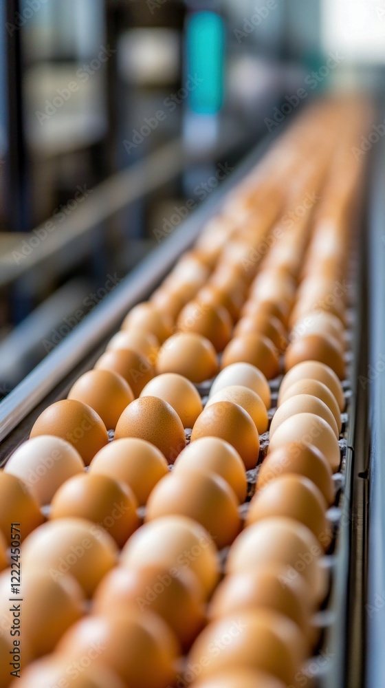 Eggs on Automated Conveyor Belt in Factory Eggs on Automated Conveyor Belt in Factory