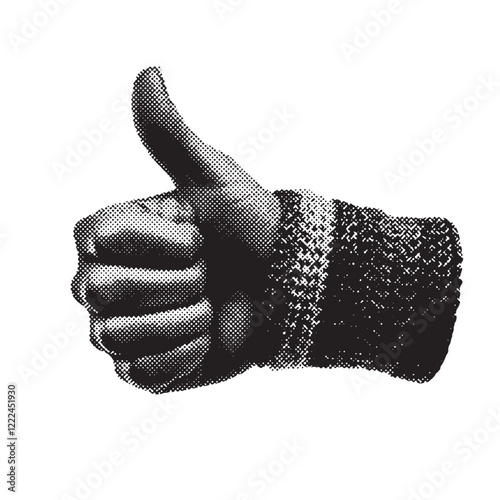 thumbs up 1980s and 1990s vintage halftone grunge vector design element