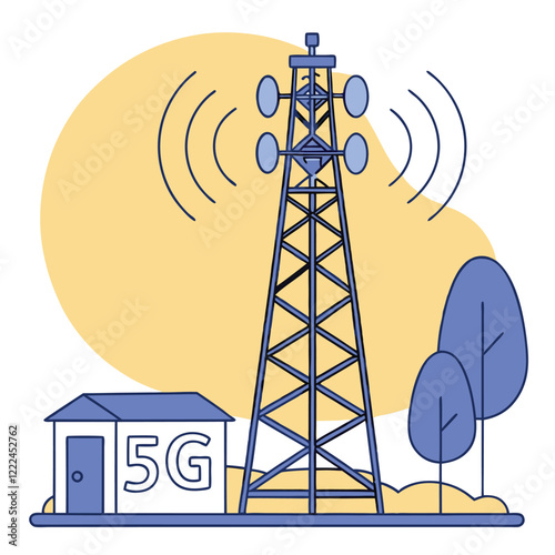 Clean illustration of a 5G network tower Illustrator Artwork