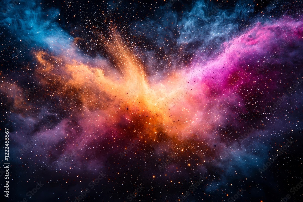 Fototapeta premium Mesmerizing Cosmic Explosion of Glowing Orb Unleashing Shimmering Light Particles and Vibrant Energy Waves