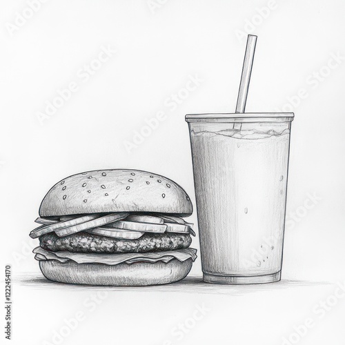 Hand-drawn burger and milkshake illustration photo