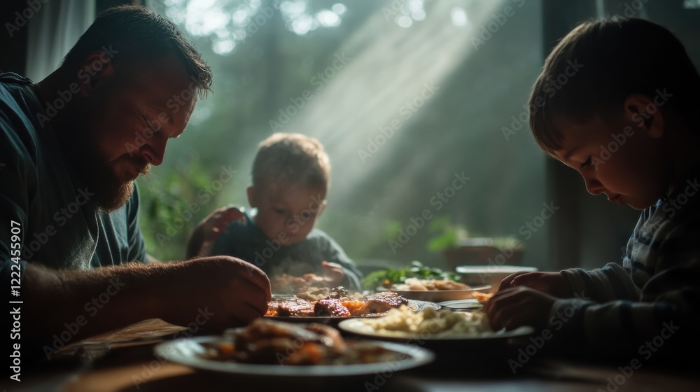 A family gathered around a table enjoying a home-cooked meal A family gathered around a table enjoying a home-cooked meal