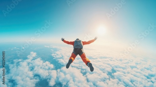 Wallpaper Mural Adventurous skydiver leaping over clouds open sky action bright aerial view thrilling concept Torontodigital.ca