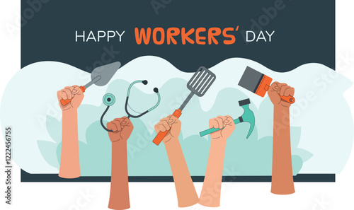 Workers Day Celebration Illustration of Diverse Professions A vibrant tribute to workers from various professions like doctors, teachers, and construction workers.