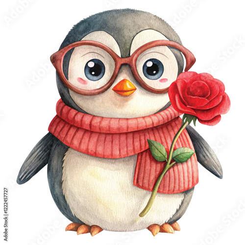 Cute penguin  Rose  Sweater Watercolor 

