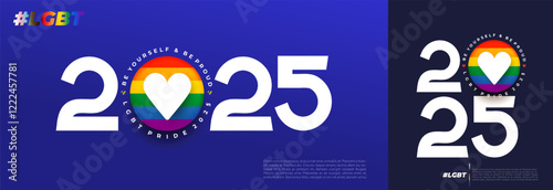 Template design LGBTQ 2025 Pride Month with rainbow colors. Vector symbol of pride month support. Logo lettering with LGBTQ flag for Social media posts, websites, stories. Pride Day 2025. LGBT rainbow