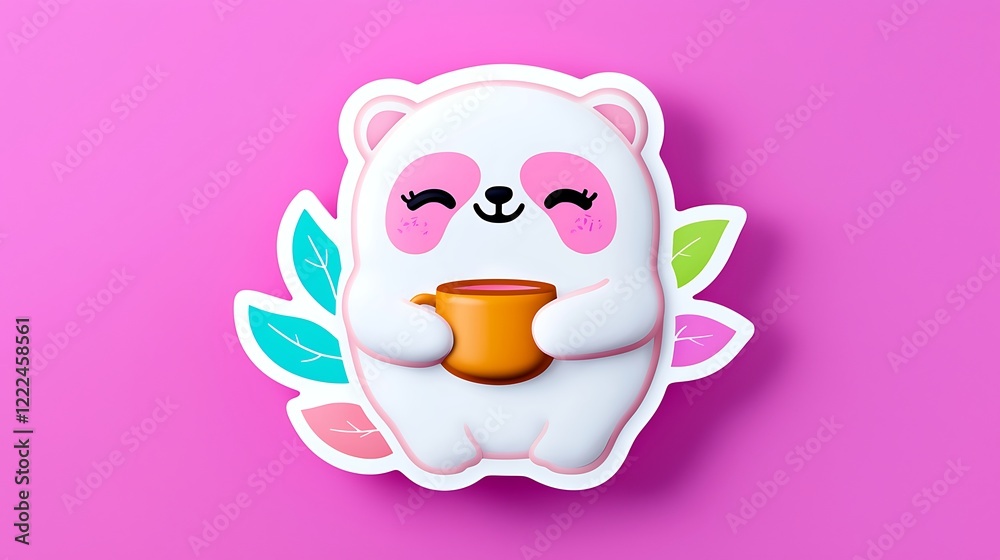 Obraz premium Adorable Cartoon Panda Holding a Mug A Cute and Whimsical Illustration