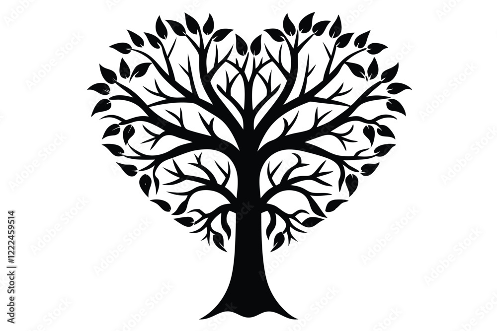 Obraz premium Romantic black silhouette of a love tree in vector design, perfect for creative and microstock projects.