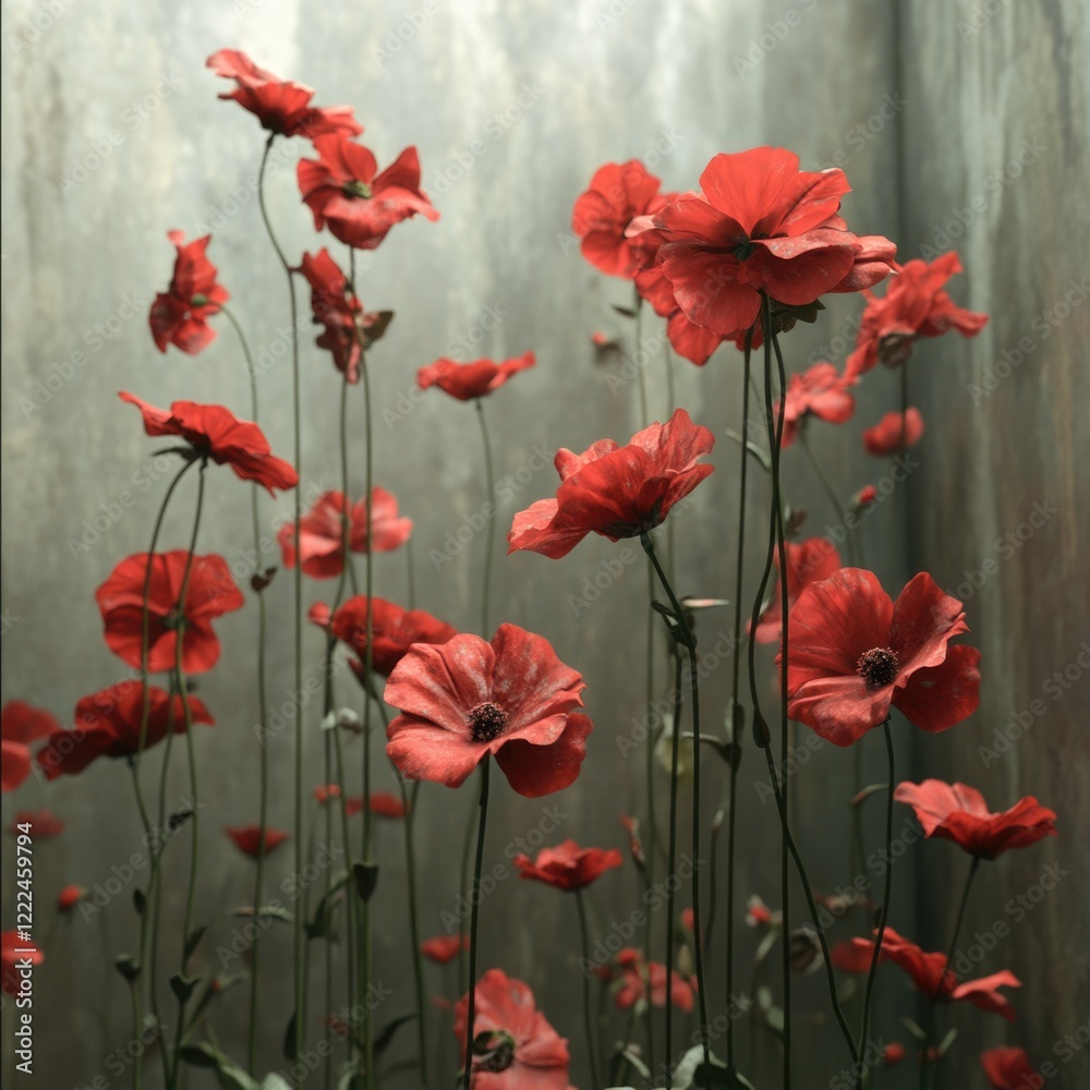 Fototapeta premium Vibrant red poppies in a textured background