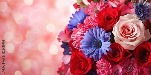 bouquet of patriotic flowers, solid background 