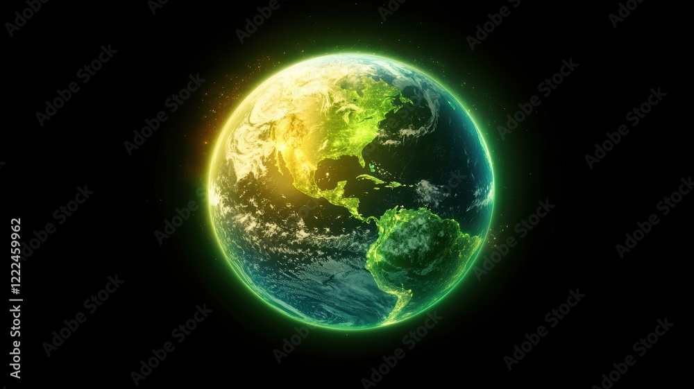 Futuristic Earth Surrounded by Glowing Elements in a Virtual Reality Environment Futuristic Earth Surrounded by Glowing Elements in a Virtual Reality Environment