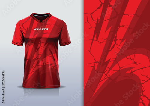 T-shirt mockup abstract texture grunge texture sport jersey design for football, soccer, racing, esports, running, in red color
