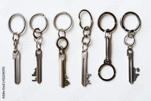 A Collection of Modern Minimalist Keychains:  Sleek Metal Keys with Rings for a Stylish and Functional Home Accessory photo