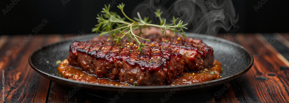 Fototapeta premium Grilled kangaroo steak on rustic plate, culinary delight